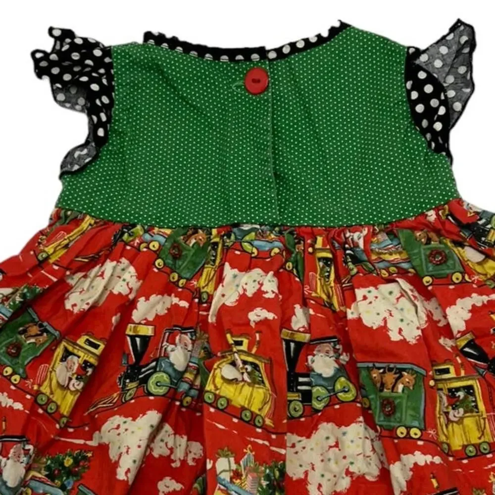 BOUTIQUE SWEET PETUNIA Vintage Santa Train Christmas Peplum Dress SZ 2
